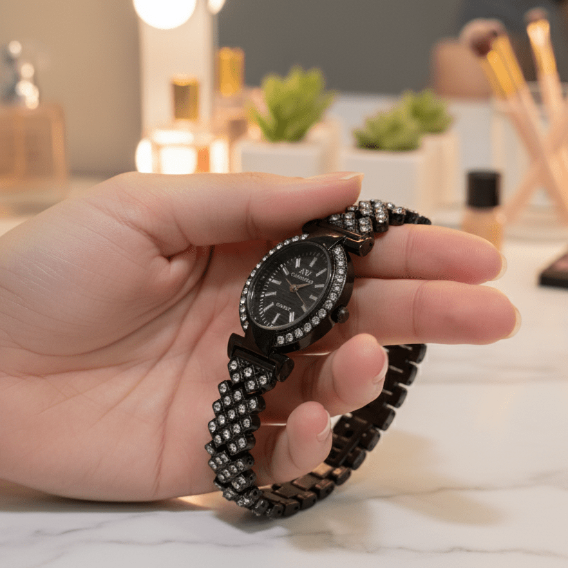 Aw Collection Women's Quartz Watch With Black Metal Band