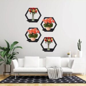 Hexagon Shape 3D Wooden Wall Shelf | Wall Shelves for Home Decor Living Room / for Kids Room and Girls Room and for Gift Items