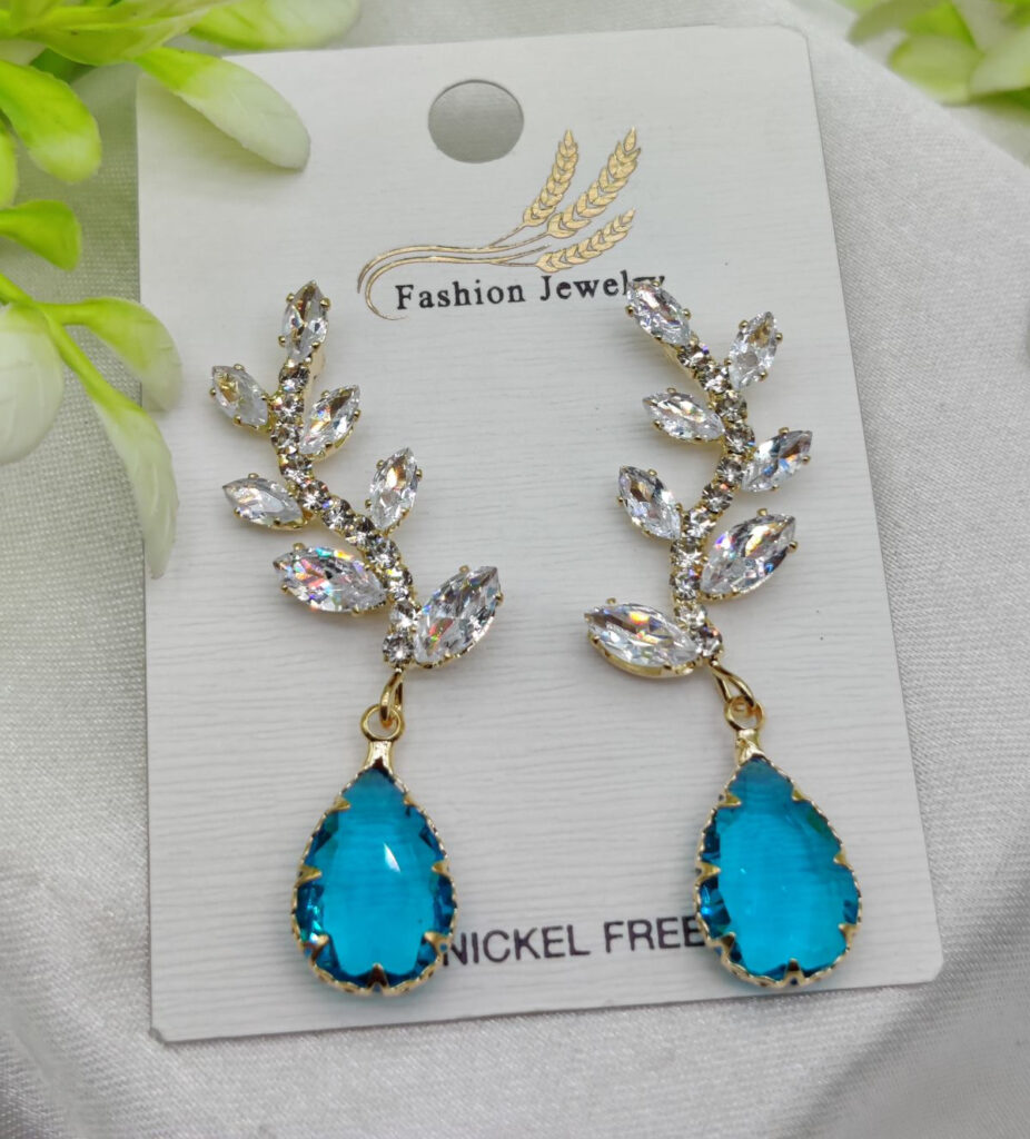 Imported Exquisite Crystal Vine Drop Earrings with Blue