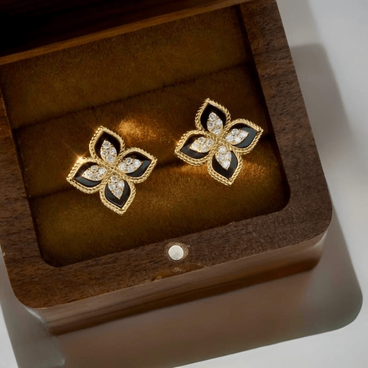 Black and Gold Floral Earrings – Sparkling